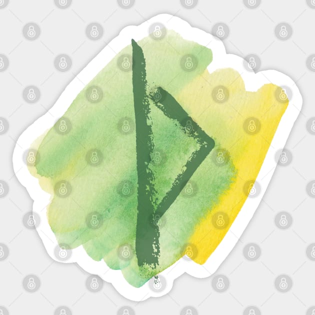 Thurisaz, Watercolor in Green and Yellow (Runes & Watercolors) Sticker by El Onix